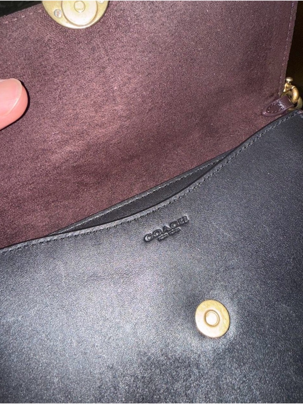 Coach Black Leather Shoulder Bag with Brown Suede Interior